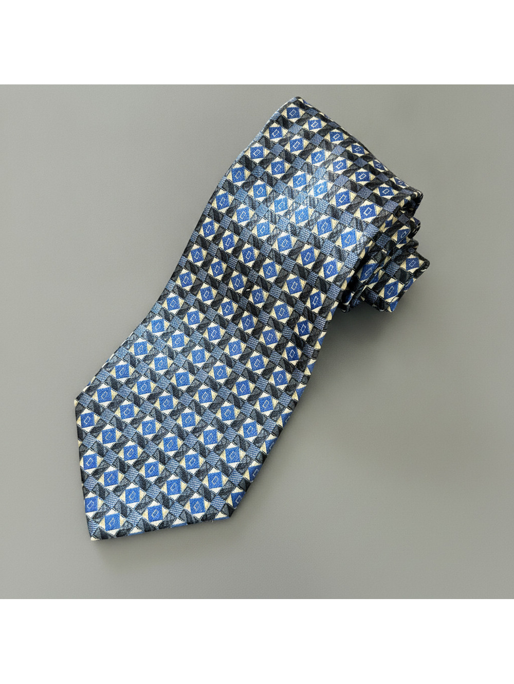 Innocenti for Tom James Blue Geometric Silk Tie Handmade